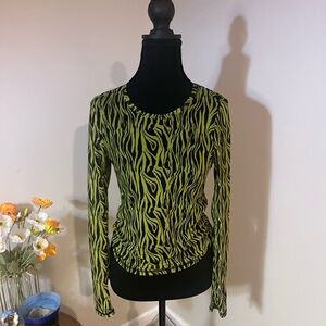 Wild Fable Green and Black Long Sleeve Fitted Blouse